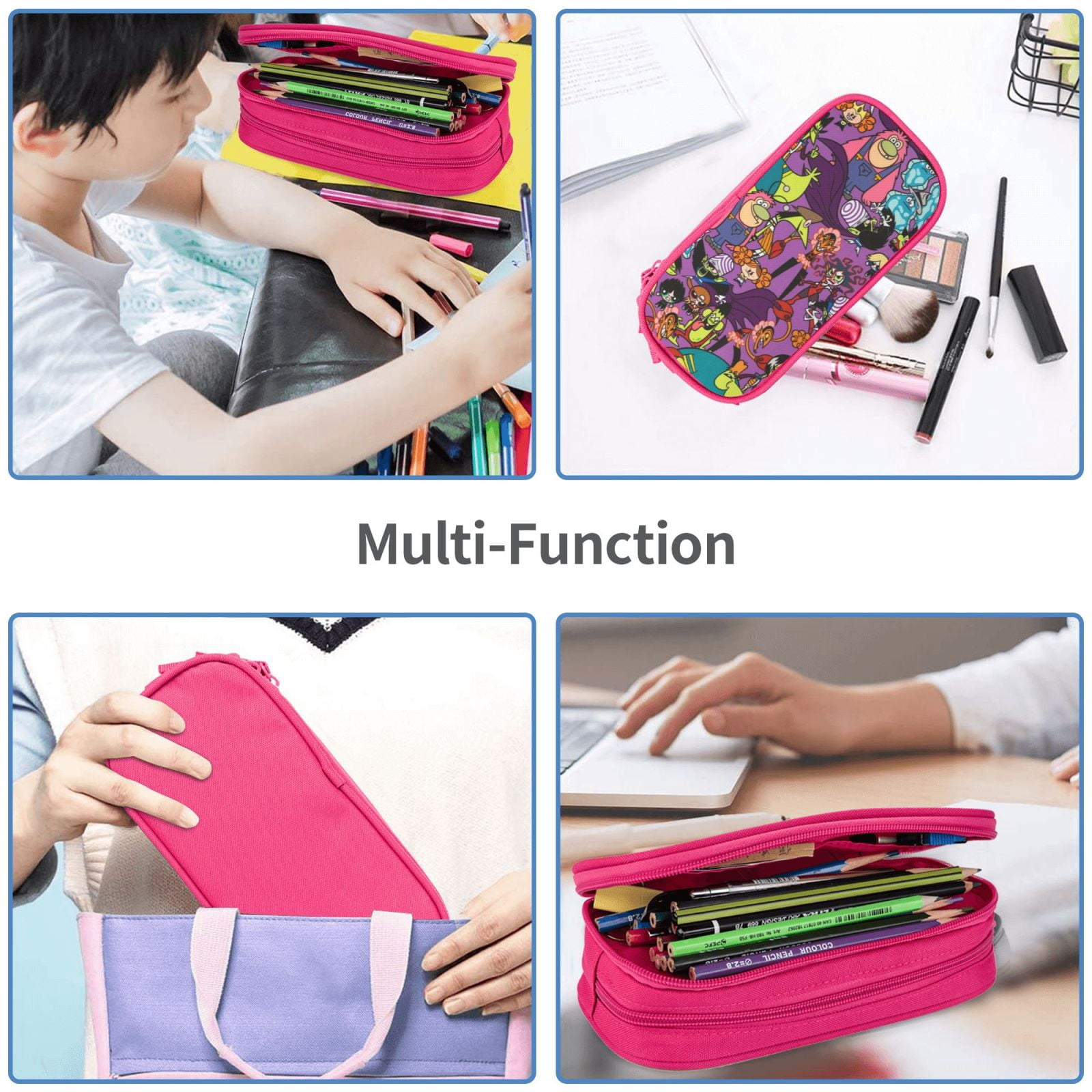 The Powerpuff Gi-rls Pencil Case Large Capacity Pencil Pouch Penbag Office Stationery Organizer Travel Makeup Bag Pink