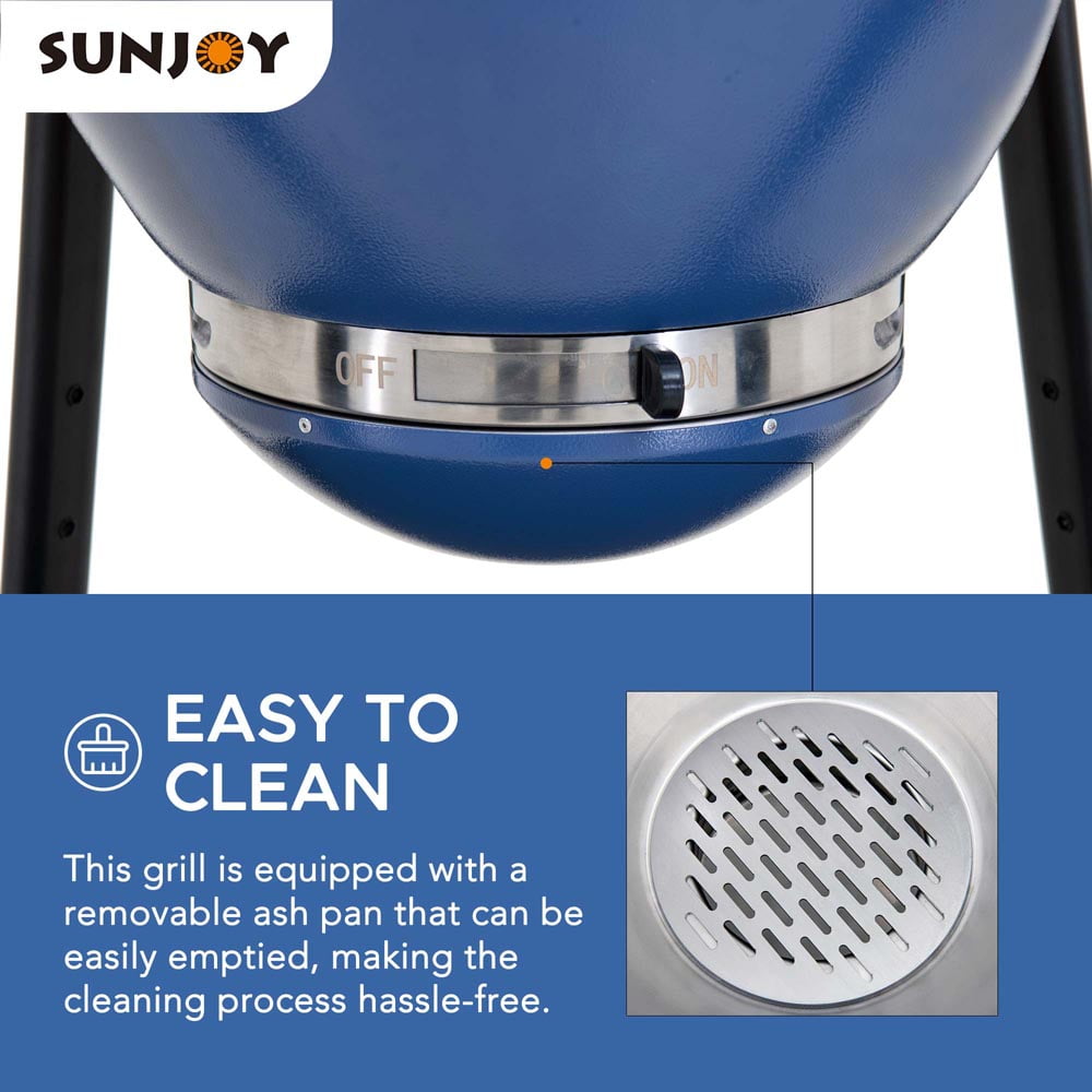 SUNJOY 20 inch Charcoal Grill, Egg-shaped Outdoor Grill with Pizza Stone, Ultimate BBQ Grill and Smoker with Wheels, Navy