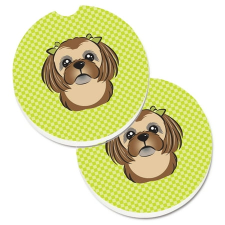 

Carolines Treasures BB1311CARC Checkerboard Lime Green Chocolate Brown Shih Tzu Set of 2 Cup Holder Car Coasters
