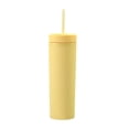 thumbnail image 1 of Matsuzay Botella de agua de 16 onzas, taza de paja esmerilada de plástico de 2 capas, bebida portátil, taza de té de la leche, soporte para Mostrada Amarillo claro NO4, 1 of 6
