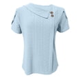 thumbnail image 4 of Taqqpue Womens Summer Shirts Solid Color V-Neck Button Short Sleeved T-Shirts Eyelet Loose Vacation Trending Beach Blouse Tops, 4 of 5