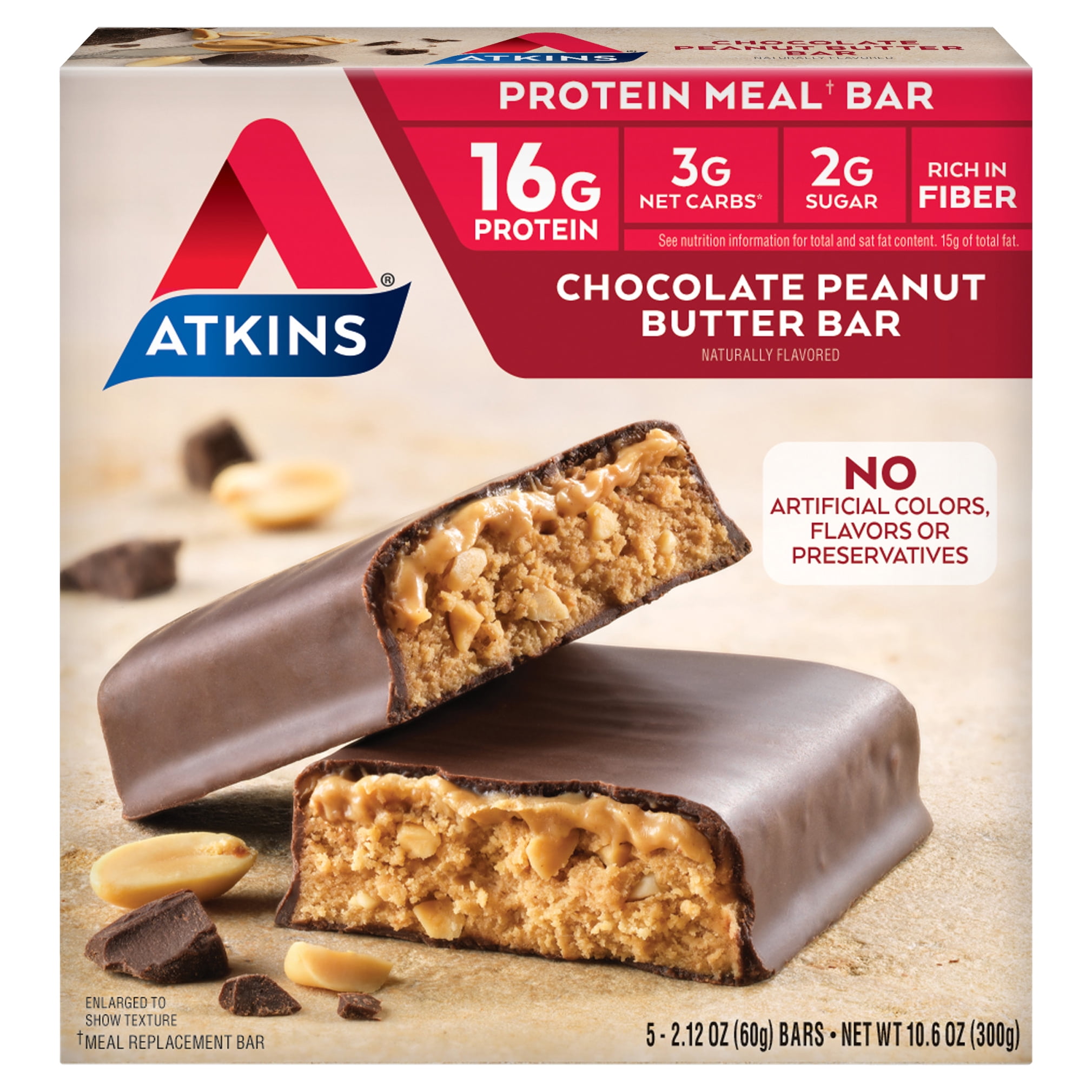 Atkins Meal Bar Chocolate Peanut Butter Bar 5 Bars 2 12 Oz (60 g Atkins Meal Bar Chocolate Peanut Butter Bar 5 Bars 2 12 Oz (60 g