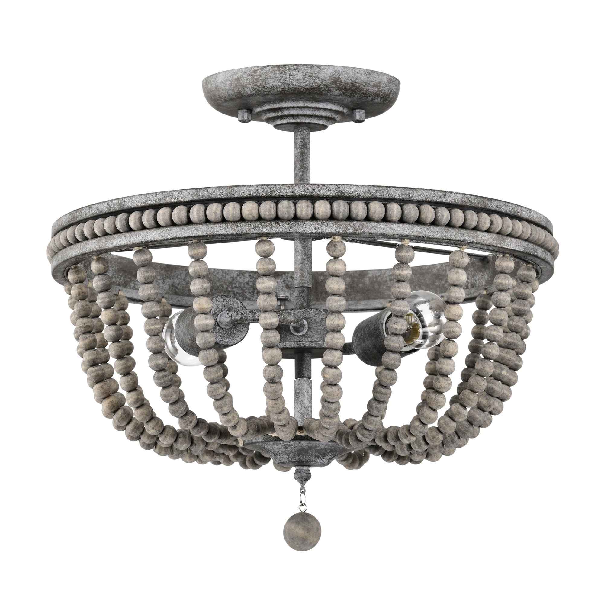 Pocany 16 in. 2-Light Indoor Weathered Grey Finish Semi-Flush Mount Ceiling Light with Light Kit