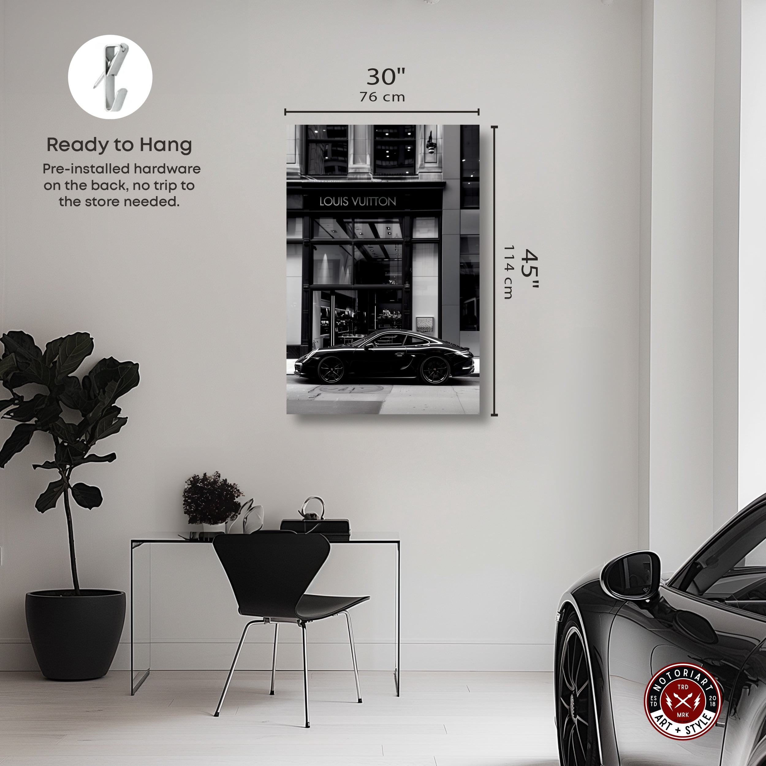 Parked At The Store Black And White Canvas Wall Art Prints For Men by Notoriart, Gallery Wrapped, 30"x45"