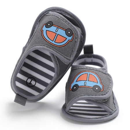 

Puloru Newborn baby sandals cartoon car print bottom striped summer shoes