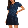 thumbnail image 1 of Cauagu Chemise de Nuit Rétro à Manches Courtes Pailletée Bleue pour Femmes, Chemise de Nuit Confortable à Col Rond Mignonne à Volants, 1 of 6