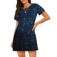 thumbnail image 1 of Balery Blue Glitter Retro Camisón de manga corta con cuello redondo para mujer, cómodo y elegante., 1 of 6