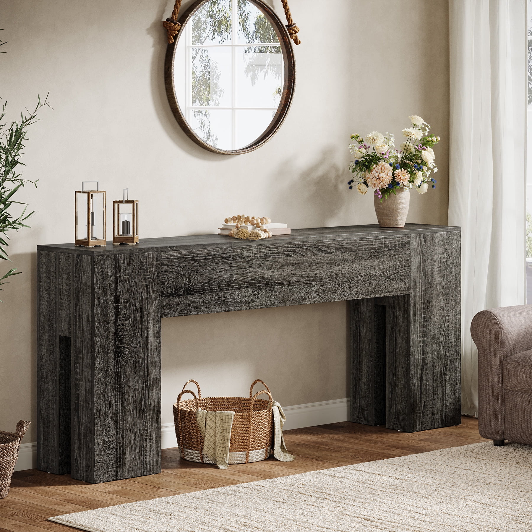 Tribesigns 71-inch Long Console Table for Entryway, Farmhouse Sofa Console Behind Couch, Entry Table for Hallway, Foyer, Living Room, Gray