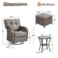 thumbnail image 4 of OPOHORO 5 Pieces Outdoor Conversation Set, with with T Shape-Back Cushions, Side Table and Ottomans, Brown Wicker Patio Furniture Swivel Rockers for Porch and Yard, Gray, 4 of 13