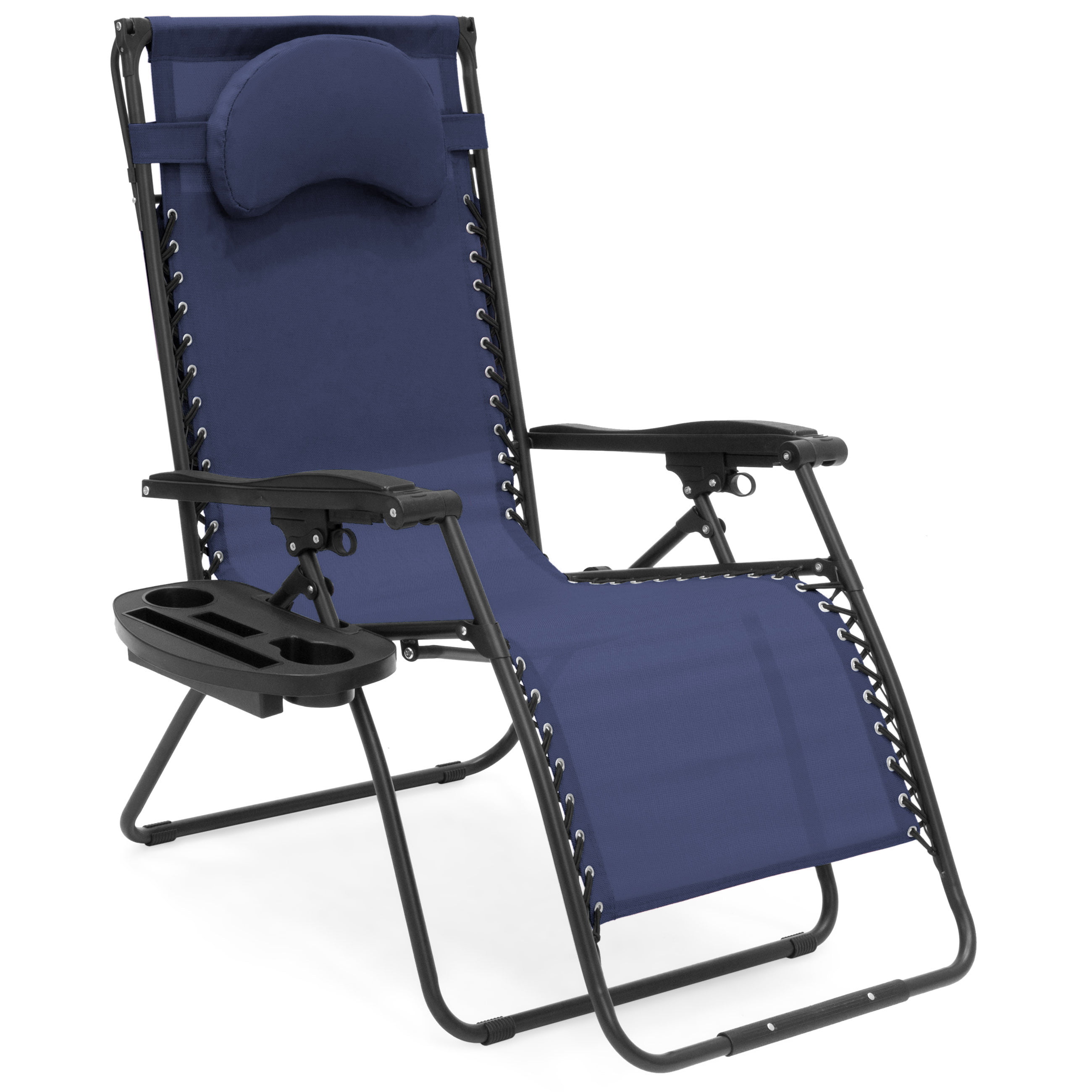 Navy Best Choice Products Oversized Zero Gravity Reclining Lounge Patio Chairs w/ Folding Canopy Shade and Cup Holder 