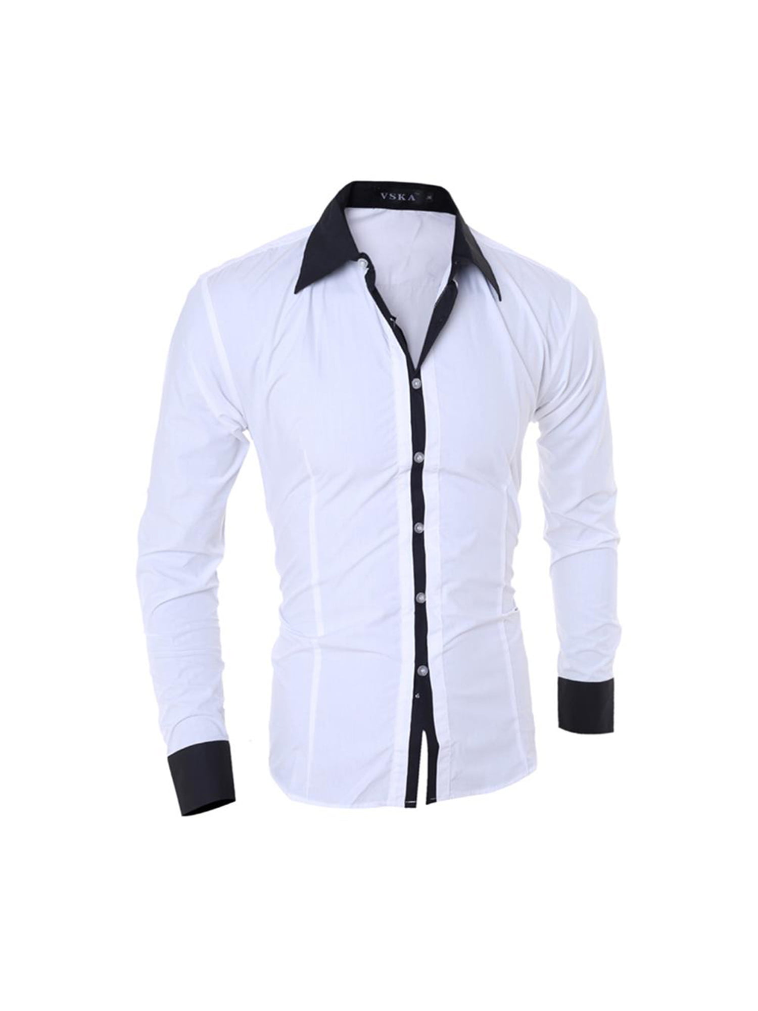 Inspireren Weg hardop Pfysire Mens Lapel Long Sleeve Button Up Dress Shirts Slim Fit Work Tops  White M - Walmart.com