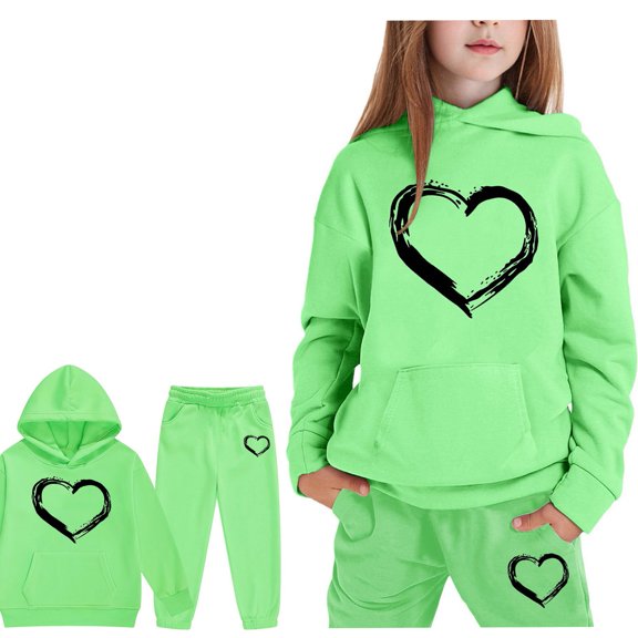 LIUYUNNN Kids Toddler Sweatsuit 2PC Long Sleeve Pullover Green Heart Hoodie Sweatshirt Sweatpants Joggers Set Winter Clothes Boy Clothes 5-6 Years Boys Girls Autumn and Winter Outfits