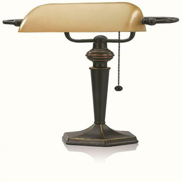 Victory Light CAVS91045BRZ CFL Bankers Desk Lamp with Amber Glass Shade Traditional, Antique Bronze