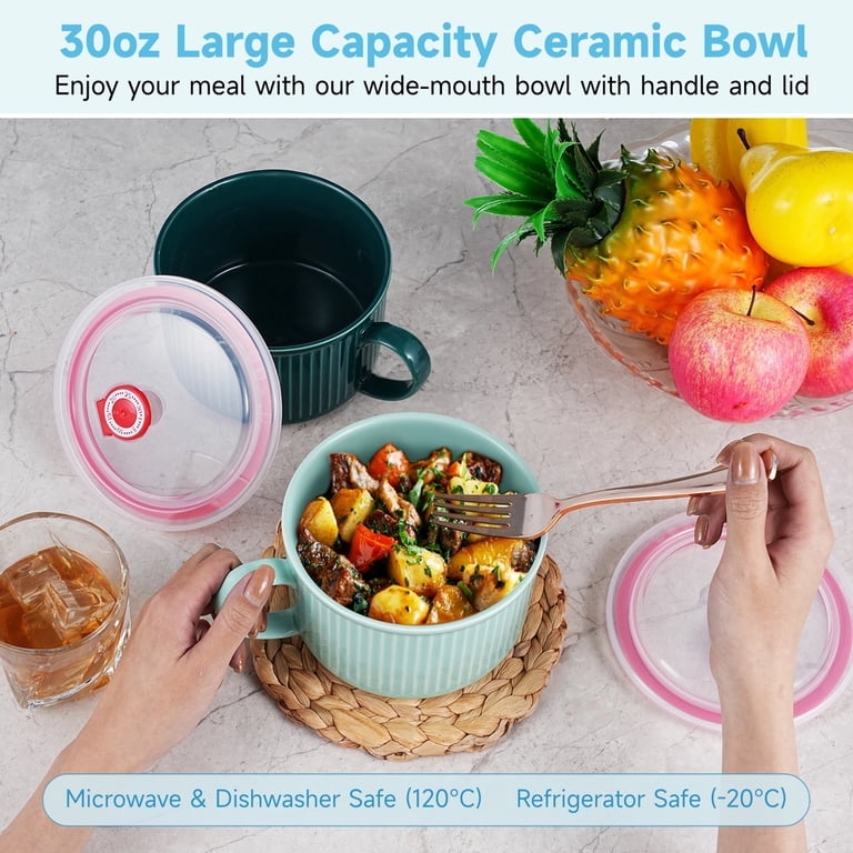 2 Pack 30oz Ceramic Soup Bowls with Lids & Handles – Microwave