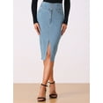 thumbnail image 4 of DARING DIVA Women's Denim Split Hem Pencil Jean Midi Skirts XL Light Blue, 4 of 6
