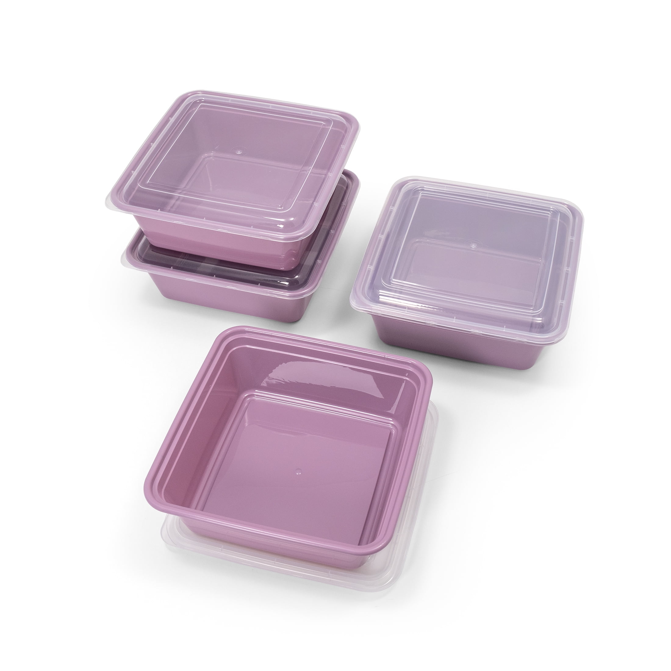 Mainstays 5-Pack Tall Square BPA-Free Plastic Meal Prep Food Storage Containers, 1.9L, Lilac Bloom