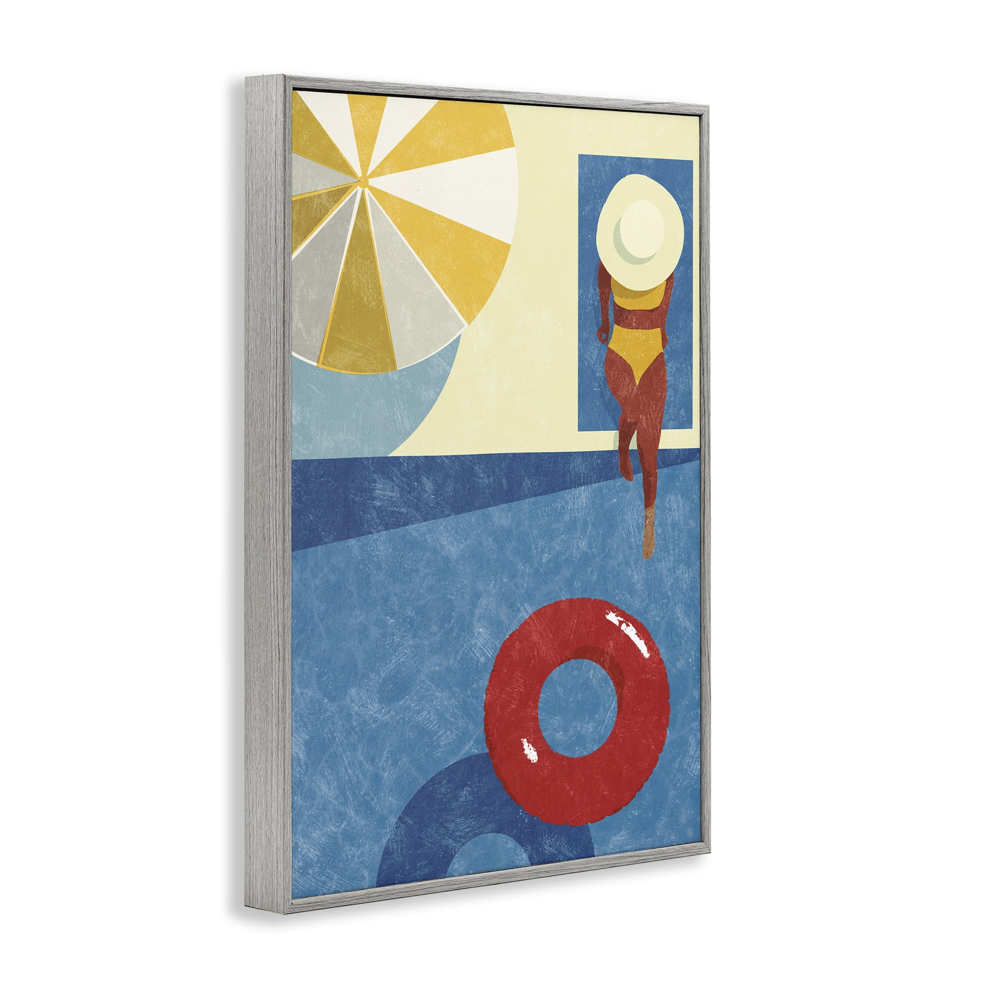 Stupell Industries Summer Poolside Girl Novelty Painting Gray Framed Art Print Wall Art, 20 x 30