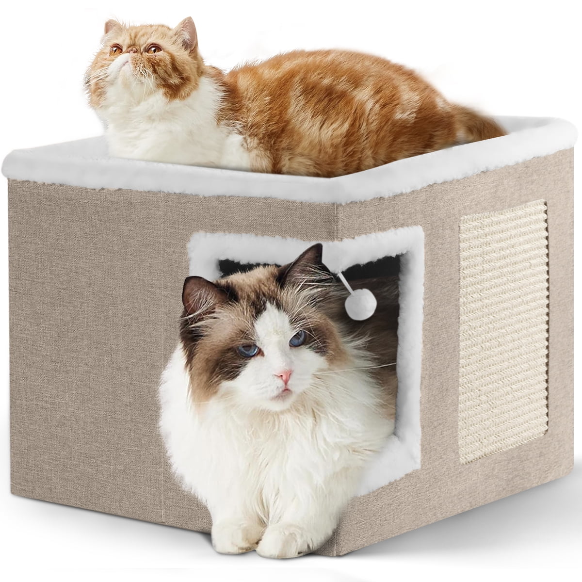 HDJ Indoor Pet Bed for Cats, Covered Foldable Kennel Bed with Scratching Board, Suitable for Many Small Pets, Light Gray