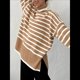 thumbnail image 4 of Suéter de Cuello Alto A Rayas para Mujer, Suéter Holgado Que Combina con Caqui M, 4 of 9