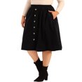 thumbnail image 4 of Agnes Orinda Plus Size Corduroy Midi Skirts for Women Elastic High Waist Button Front A-Line Skirt with Pockets 1X Black, 4 of 6