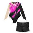 thumbnail image 3 of MSemis Ensemble de Survêtement de Gymnastique pour Filles Manches Longues Contraste Métallique Justaucorps avec Short Garçon Rose Vif&Noir A 8, 3 of 7