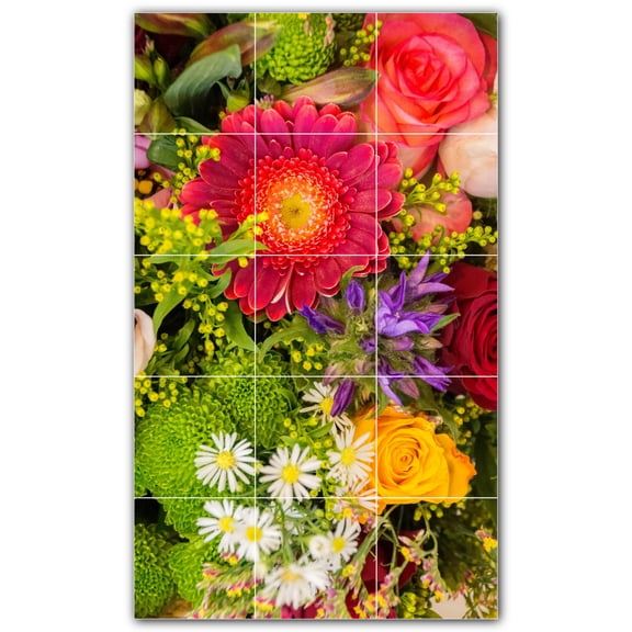 Picture-Tiles.com: Flowers Ceramic Tile Wall Mural WAL500623-35L. 24"W x 40"H using (15) 8" x 8" Ceramic Tiles-Satin Finish
