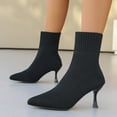 thumbnail image 2 of Mepaouo Women's Pointed Toe Ankle Boots Stiletto Kitten Heel Knit Suede Winter Sock Booties(Black,5.5), 2 of 8