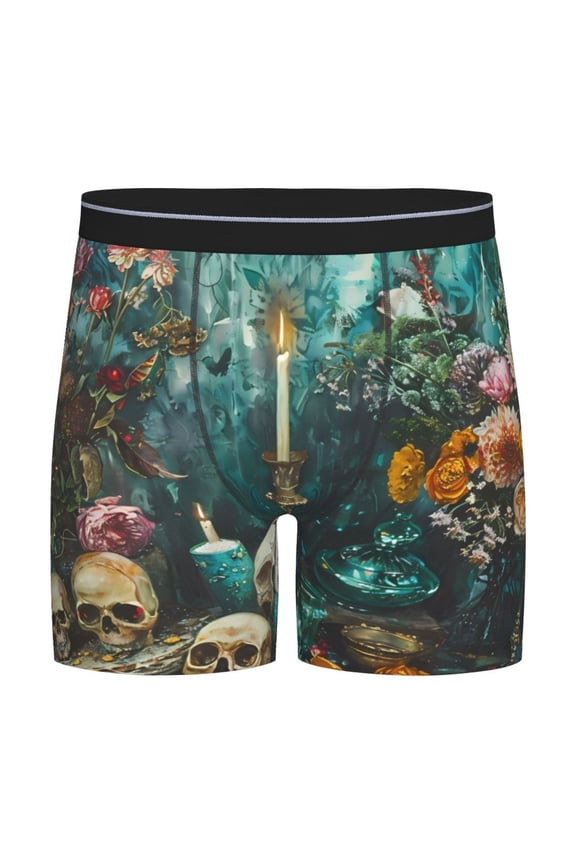 Baroque Floral Still Life Print Mens Underwear Boxer Briefs Soft Comfortable Underwear Boxer Briefs, Long Leg Briefs,Anti-chafing Boxer Briefs