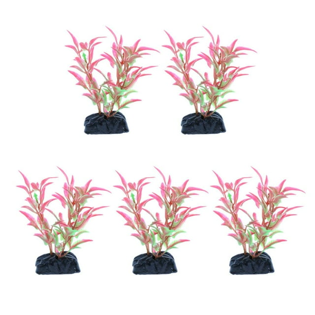 Tanque de plástico de 5 piezas decoración de plantas de hierba de acuario, seguro todo rojo Jinwen Planta de terrarios de reptil