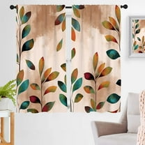 Colorful Leaf Window Curtain Floral Boho Botanical Vintage Watercolor Artistic Modern Rod Pocket 42" W x 63" L Curtains for Living Room Bedroom Bathroom Set of 2 Panels Rod Pocket Drapes