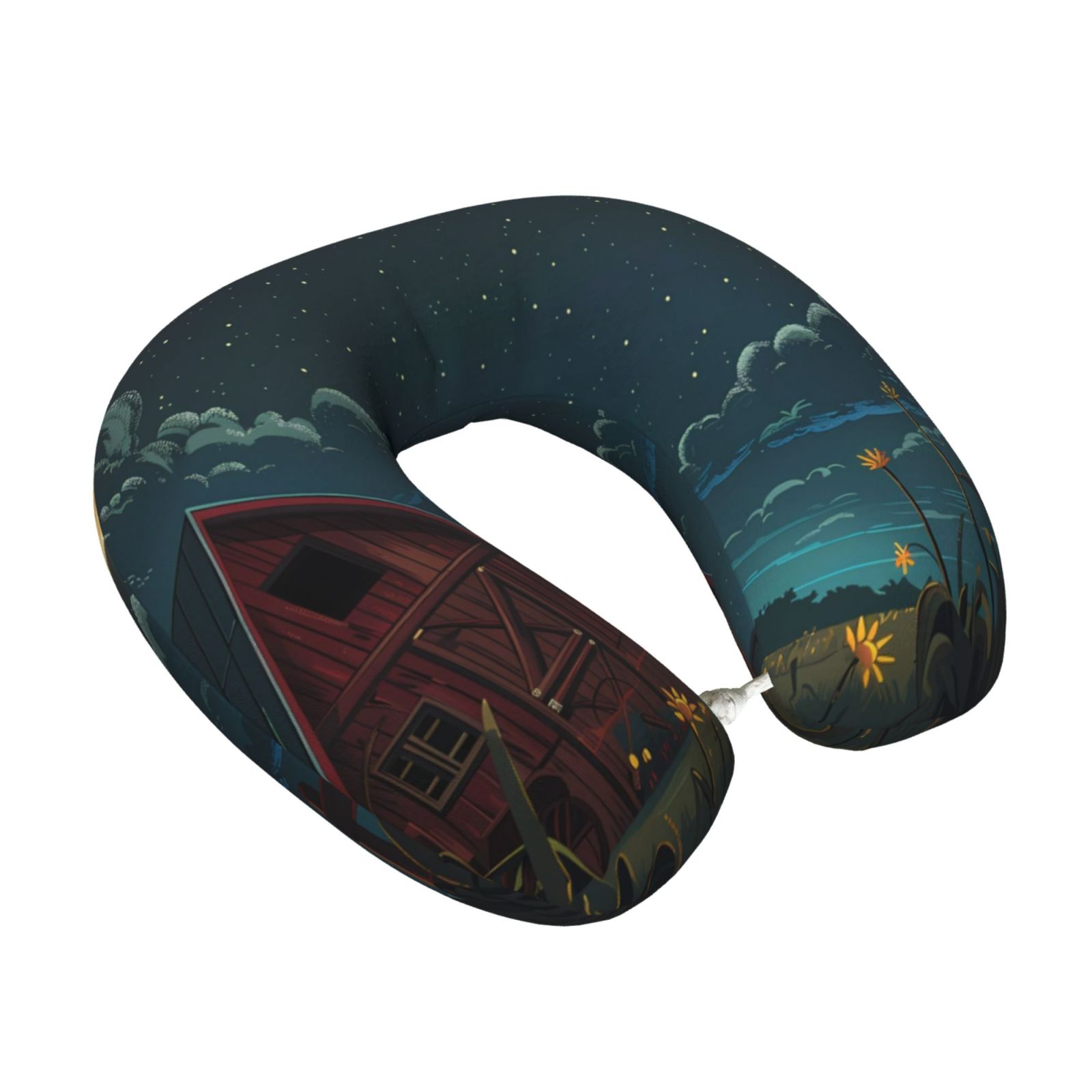 Xecao Farm Dog Duck Moonlight Print Memory Foam Cervical Neck Pillow Versatile U-Shaped Pillows for Home,Office,Camping,Travelling,Soft Washable Cover