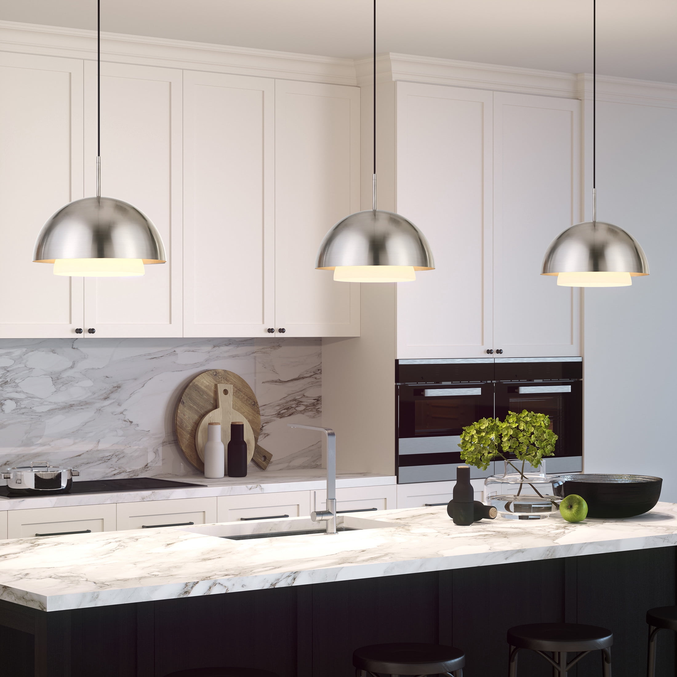 Evelyn&Zoe 15" Brushed Nickel Metal/Glass Pendant