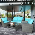 thumbnail image 2 of Costway 4PCS Patio Rattan Furniture Set Sofa Table W/Storage Shelf Turquoise, 2 of 12