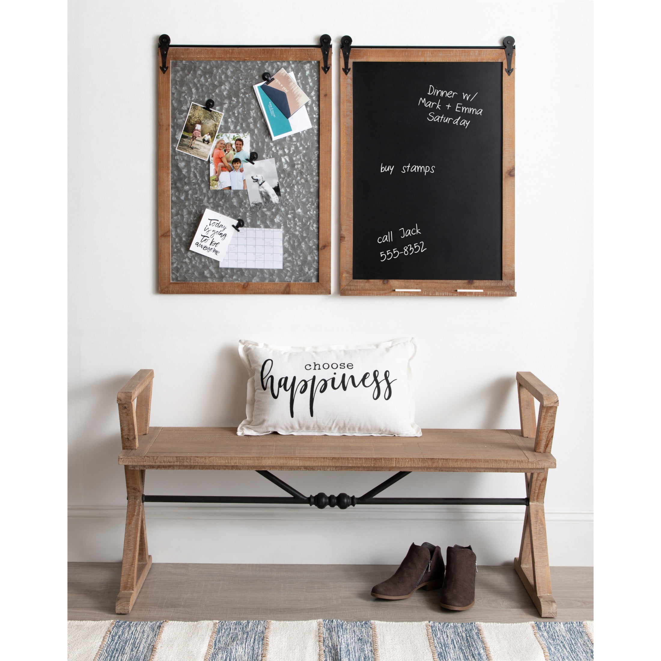Kate and Laurel Cates Barn Door Galvanized Metal Magnetic Memo Board, 22 x 32, Rustic Brown, Rectangular Modern Farmhouse Vision Board with Four Included Magnets