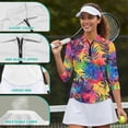 thumbnail image 6 of Uorisanigo Colorful Palm Leaves Womens Moisture Wicking Casual Tennis Activewear Comfortable Breathable Athletic Polo Workout Tops 3/4 Sleeve Fashion Outing Wear for Women Size M, 6 of 7