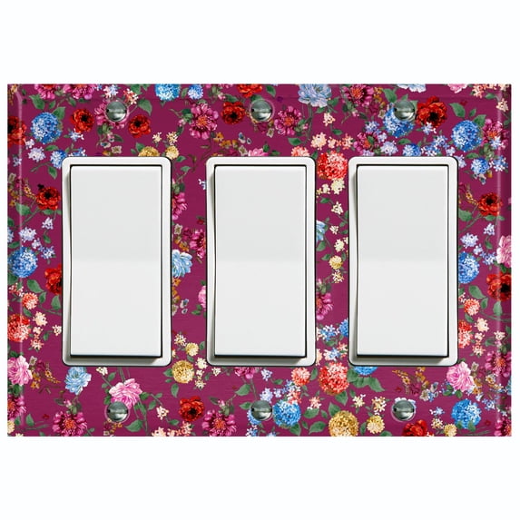 Metal Light Switch Plate Outlet Cover Colorful Floral Garden Wallpaper Purple ROS037