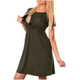 thumbnail image 2 of HAOTAGS Dresses for Maternity Women's,Rib Knit Summer Solid Short Sleeve Mid Calf Dress Gray S, 2 of 4