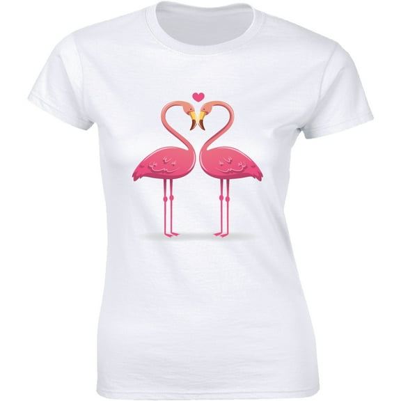Amazing Pink Flamingo Bird Couple Shape Heart Women's T-Shirt