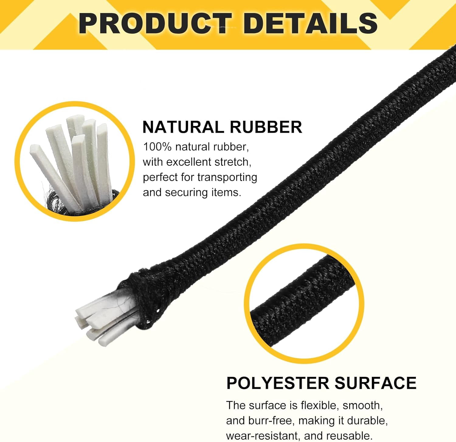 MKEUDQ-Elastic Bungee Cord, 1/8" x 49' Heavy Duty Polyester Bungee Shock Cords Kayak Stretch String Rope for Kayak Strap Tarp Tie Boating Tent Camping DIY Craft, Black