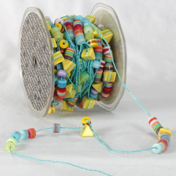 The Ribbon People Turquoise Blue and Yellow Colorado Garland Beads Craft Ribbon 0.25" x 27 Yards