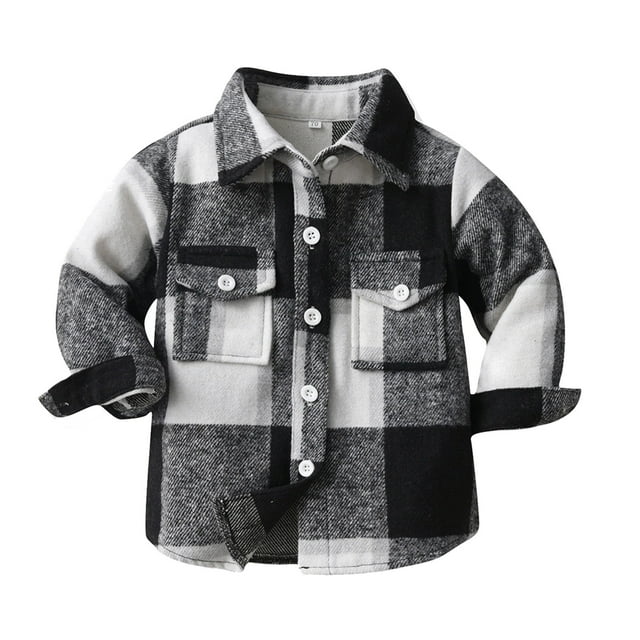 Camisas a cuadros para bebés y niños pequeños, chaqueta de manga larga con solapa y botones, ropa exterior, color negro (120)