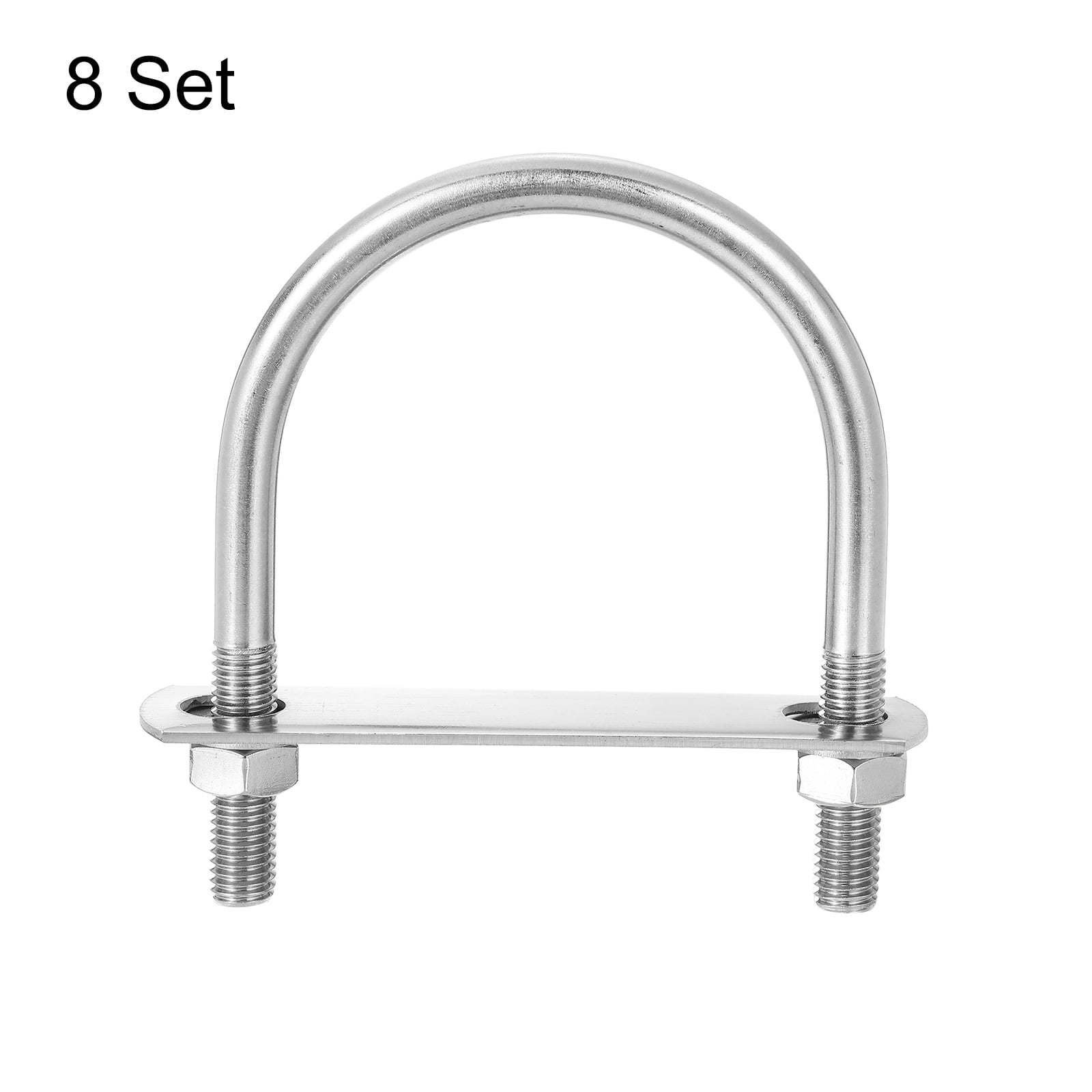 Round U-Bolts, 8 Sets 102mm(4.02") Inner Width 136mm Length M10 304 Stainless Steel U Clamp Bolt with Nuts and Plates