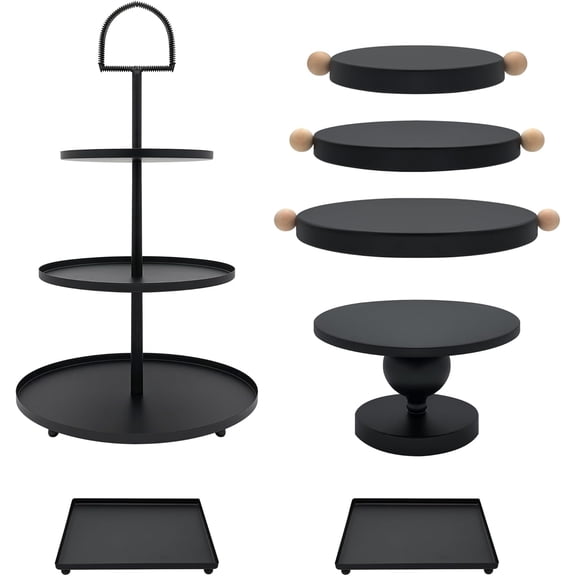 Set of 7 Black Cake Stands Metal Dessert Display Holder Round 3 Tier Cupcake Stand Serving Tray Platter Cake Pedestal Stand for Party Weddings Birthday Baby Showers Anniversary
