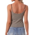 thumbnail image 3 of INSPIRE CHIC Women's Cotton Nightwear Striped Rib Cami Built-in Bra Stretchy Squared Neck Spaghetti Strap Pajama Tops S Brown with Black Stripe, 3 of 6