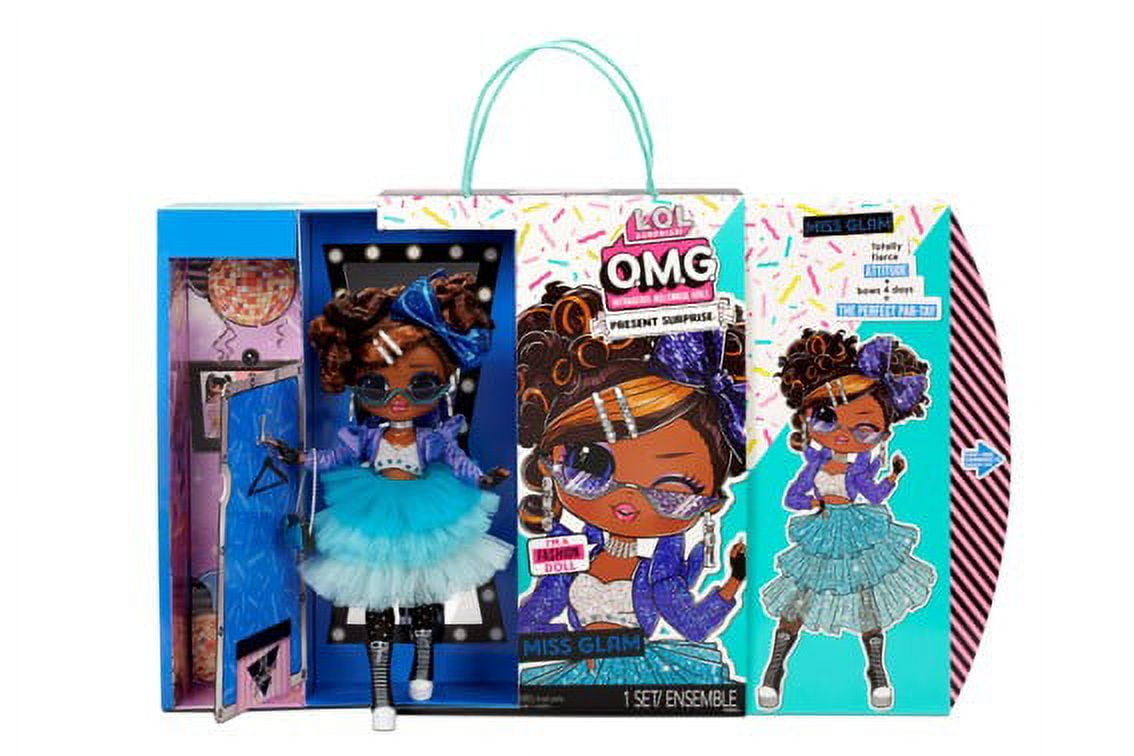 LOL Surprise OMG Present Surprise Fashion Doll Miss Glam with 20 Surprises and 5 Fashion Looks