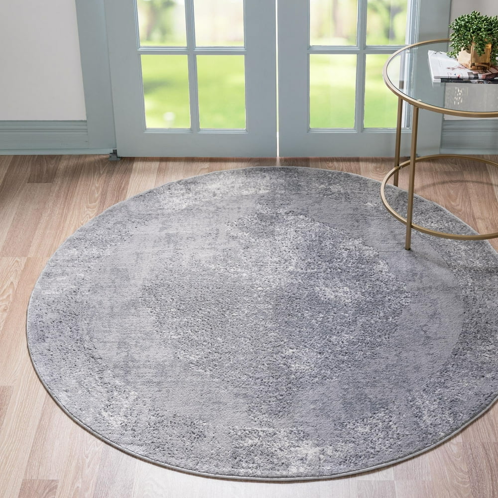 Oregon Collection Rug 5 Ft Round Gray LowPile Rug Perfect