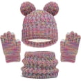 thumbnail image 4 of Kids Hats Winter Gloves Scarf Set Girls Toddler Children Hats With Pom Knit Neck Warmer Gaiter Kids Wrestling, 4 of 8