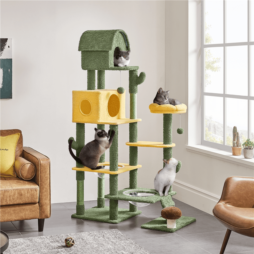 Alden Design 68.5'' Oasis-themed Multilevel Cat Tree with 3 Perches, Green