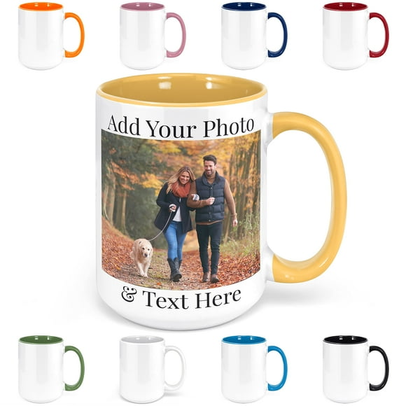 custom coffee Mugs - Personalized coffee Mugs with Photo Text, customized ceramic coffee Mug - customizable Mug, Funny Mug, Personalized gifts, custom Mug with Photo - Add Your Photo - 15oz Yellow