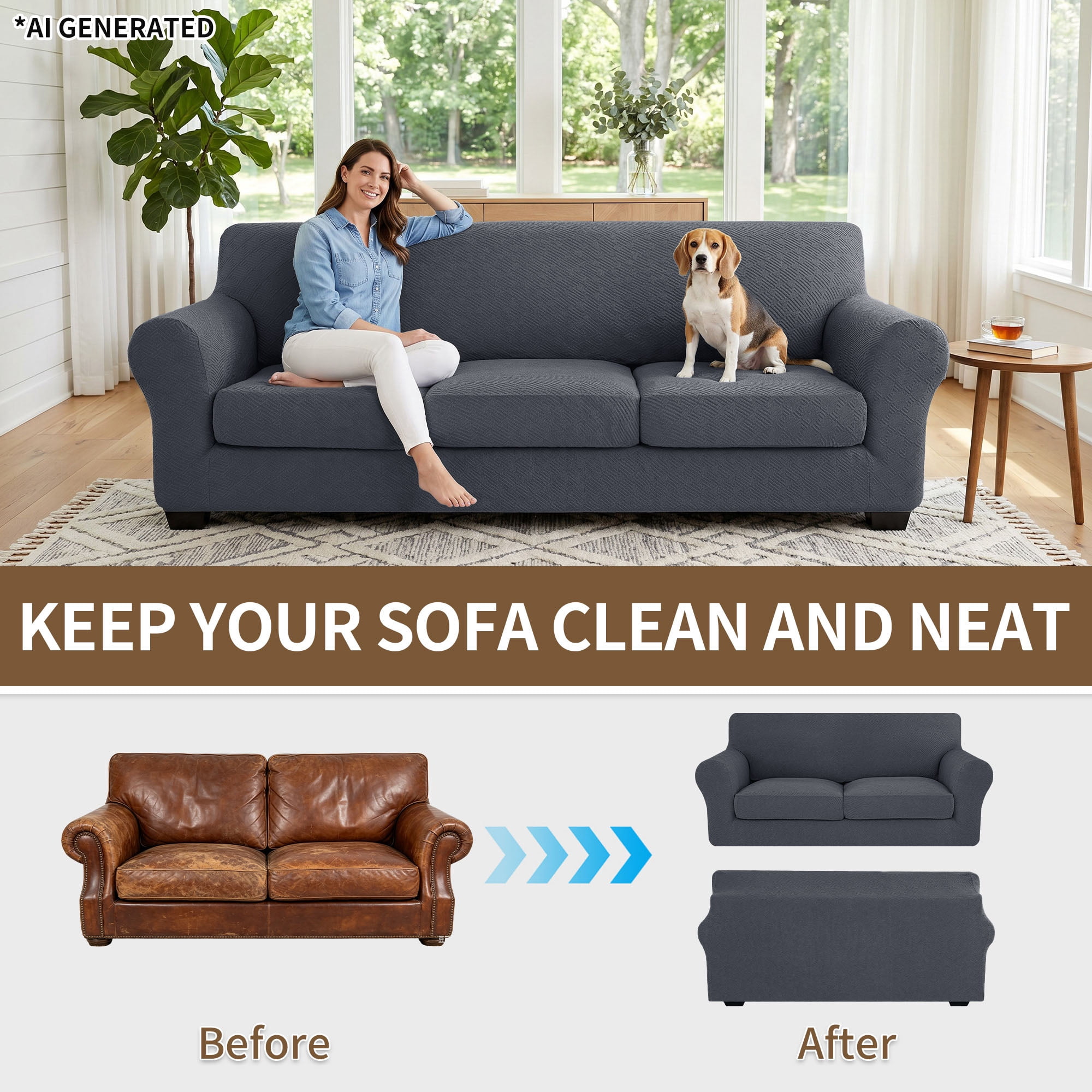 JIATER 2-Piece Armchair Sofa Cover Stretch Couch Cover Washable Sofa Slipcover Furniture Protector with 1 Cushion Cover,Light Gray